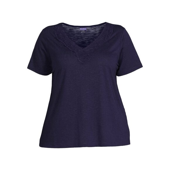 RealSize Women's Plus Lace V-Neck Tee with Short Sleeves Size 3x(22W24W) - Picture 2 of 5
